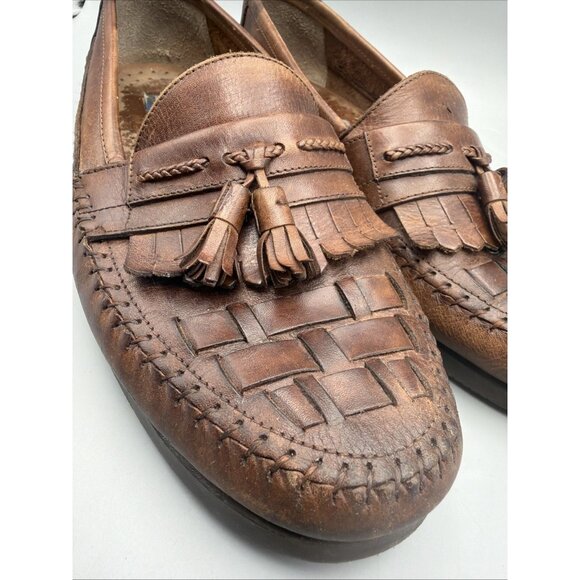 Giorgio Brutini Shoes Mens 10 1/2 Brown Leather Loafers Kiltie Tassel Woven Moc - Picture 2 of 8